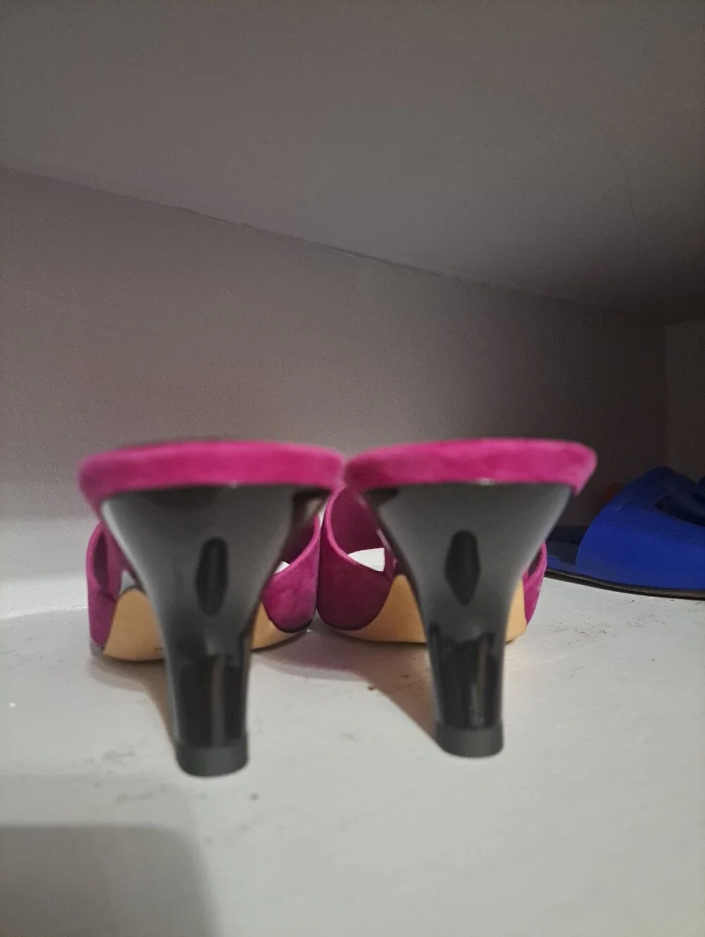 Tory Burch Fuchsia Suede Slide Mules with Crystal Logo Accent